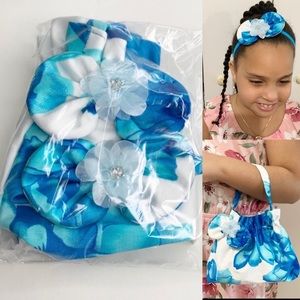 Set Of Tote Bag And Hair Bow For Girls Blue